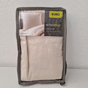 Echo Design Odyssey Euro Pillow Sham White Embroidered Border 100% Cotton NEW‎